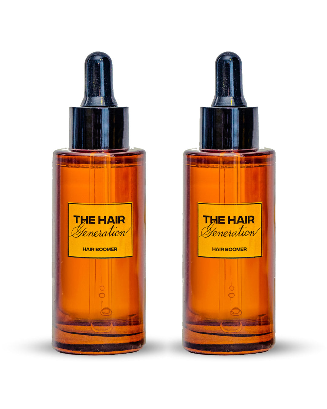 Two bottles of 'The Hair Generation' hair product on a white background